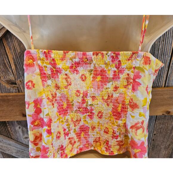 NEW NWT Bright floral linen blend tie strap tank top whimsical summer sz XL pink - Picture 3 of 7